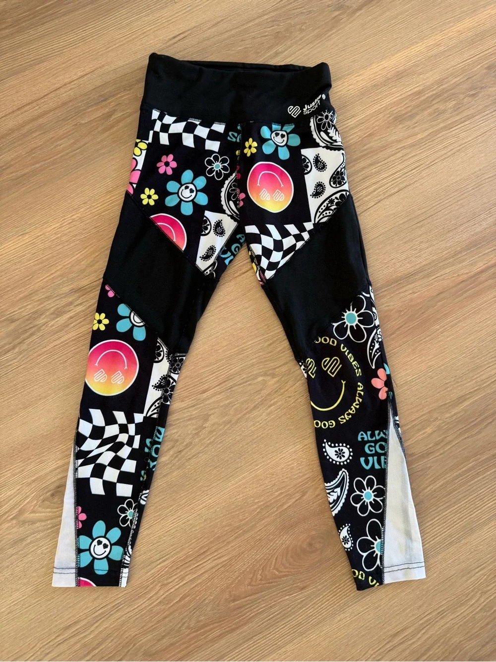 Justice Black Multicolor Graphic Patchwork Leggings-Girls 12-14